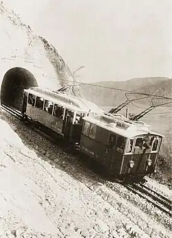 Rittnerbahn early electric cog locomotive and carriage