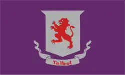 A purple flag with the county seal in the center
