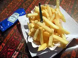 Pommes frites, also called chips and French fries