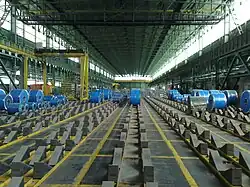 Spools of steel sheets in a steel mill