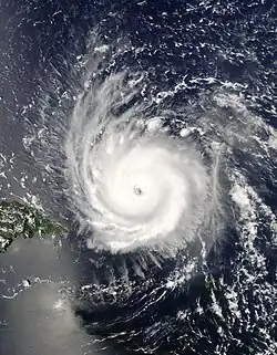 Hurricane Frances displayed a large eye while at peak intensity north of Puerto Rico on August 31