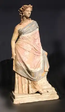 Terracota figurine of a young woman, with kaolin and traces of polychromy, 3rd–2nd century BC, Liebieghaus, Germany[12]