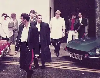 Frankie Goes to Hollywood in 1985. From front: Paul Rutherford, Holly Johnson, Brian Nash, Peter Gill and Mark O'Toole