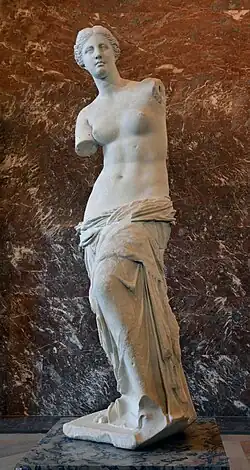 Venus de Milo; 130–100 BC; marble; height: 203&nbsp;cm (80&nbsp;in); Louvre