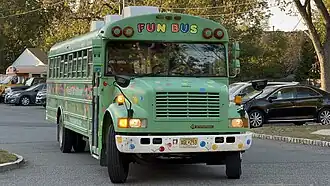 1997 Thomas International 3800 as a mobile kid's gym bus under Fun Bus.