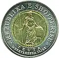 Teuta on the reverse of an Albanian coin (100 Lek).