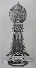 The Kannon of the Dream Hall of Hōryū-ji, another example of Tori style
