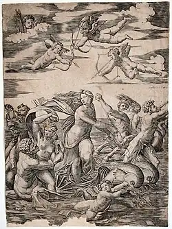 Galatea, engraving after the fresco in the Villa Farnesina