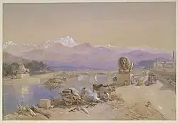 Watercolor (1863) titled "The Ganges Canal, Roorkee, Saharanpur district (U.P.)". The canal was the brainchild of Sir Proby Cautley; construction began in 1840, and the canal was opened by Governor-General Lord Dalhousie in April 1854
