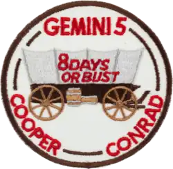 Patch depicts a covered wagon with the legend "8 Days or Bust"