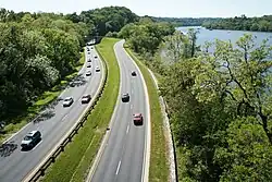 A view of the George Washington Parkway snaking beside the Potomac River