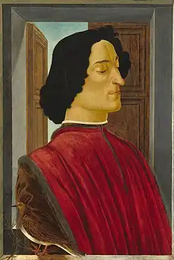 Giuliano de' Medici, who was assassinated in the Pazzi conspiracy. One of Several versions, all perhaps posthumous.[86]