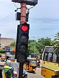 Heart shaped traffic signal installed in Madurai city in the Indian State of Tamil Nadu.