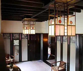 Interior hallway view, Hill House, Helensburgh, Scotland, designed and built by Walter Blackie (1902–1904)[69]