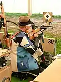 A competitor at the 30 meter event at the 2008 ICU Match-Crossbow World Championships in Sulgen, Switzerland