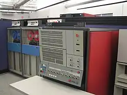 Computer room with multiple computer cabinets and an operating panel