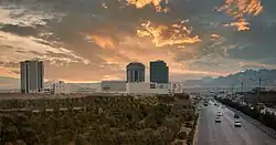 Towers in the Isfahan City Center in front of a sunset
