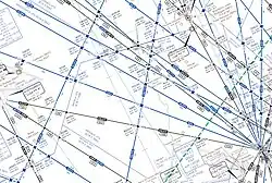 Aviation instrument-flying chart showing numerous lines representing airways and intersections, including the location of where the collision occurred, northwest of Brasília.
