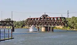 The swing span turned to allow a boat to pass