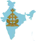 St Thomas Cross superimposed on outline map of India