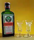 Jägermeister 375 ml bottle with Jägermeister branded cordial shot glasses