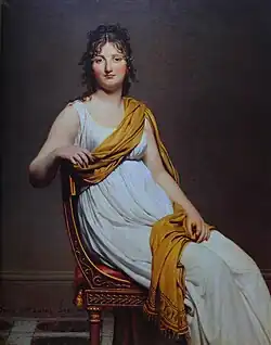 Portrait of Henriette de Verninac by Jacques-Louis David, with clothes and chair in Directoire style. "Year 7": that is, 1798–1799