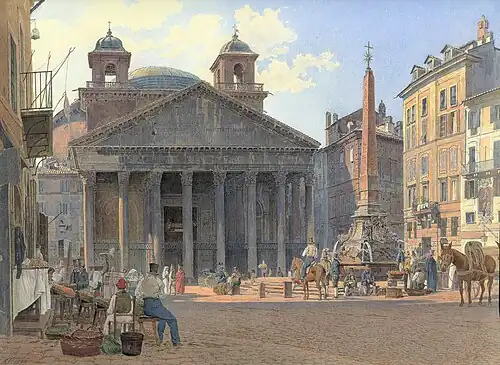 An 1836 view of the Pantheon by Jakob Alt, showing the twin bell towers.
