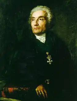 Black-and-white head shot illustration of Maistre
