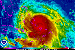 Animation of infrared satellite imagery showing Joaquin moving slowly north through the Bahamas