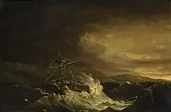 Painting of a ship in rough seas