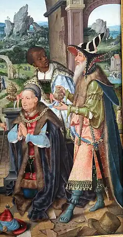 As one of the Magi by Joos van Cleve, c. 1520[54]