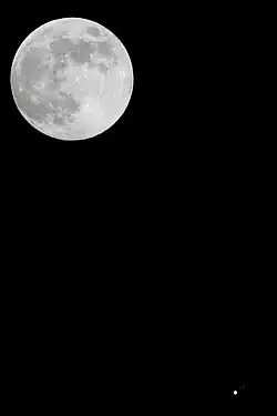 Jupiter with the Galilean moons and the full Moon as seen around conjunction on 10 April 2017