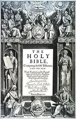 The title page's central text is: "THE HOLY BIBLE, Conteyning the Old Testament, AND THE NEW: Newly Translated out of the Original tongues: & with the former Translations diligently compared and revised, by his Majesties speciall Comandement. Appointed to be read in Churches. Imprinted at London by Robert Barker, Printer to the Kings most Excellent Majestie. ANNO DOM. 1611 ." At bottom is: "C. Boel fecit in Richmont.".