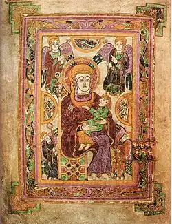 illustration of Virgin and Child surrounded by angels