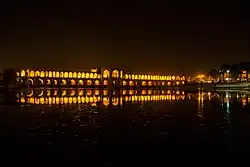 Photograph of Khaju Bridge at night