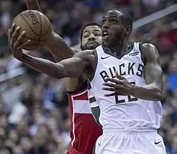 Khris Middleton of the Milwaukee Bucks shooting a layup
