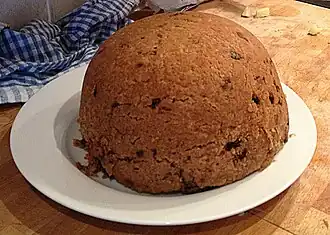 Spotted dick, a type of steamed pudding made with dried fruit
