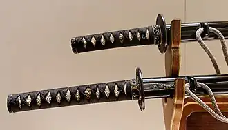 Koshirae (mountings) of an Edo period daishō, rayskin wrapped with silk