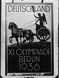 A Games poster showing a classical victor and the Olympic rings