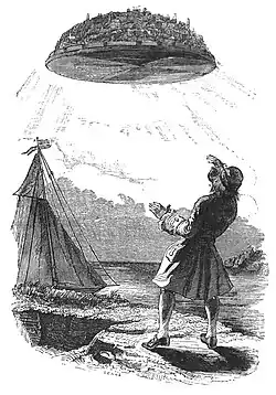 An illustration of the floating island Laputa in Gulliver's Travels