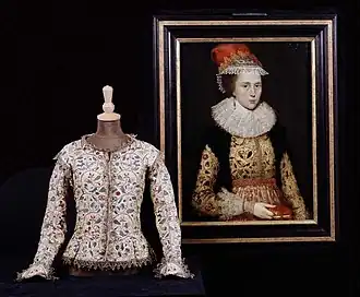 Jacket and portrait of Margaret Layton,  1610