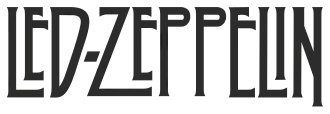The name Led Zeppelin in irregular capitals in black and white