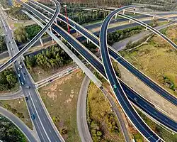 The Light Horse Interchange in Sydney, the largest in Australia.[13] 33°47′53″S 150°51′15″E﻿ / ﻿33.79806°S 150.85417°E﻿ / -33.79806; 150.85417