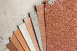Sheets of sandpaper with different grit sizes