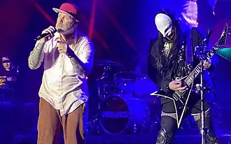 Left to right: DJ Lethal, Fred Durst, John Otto and Wes Borland performing at Festival of the Lakes in Hammond, Indiana in 2021