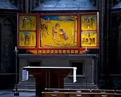 The altar of the Lady chapel of Linköping Cathedral, including depictions of the life of the Blessed Virgin Mary