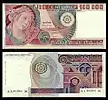 100,000&nbsp;lire – obverse and reverse – printed in 1978
