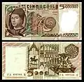 5,000&nbsp;lire – obverse and reverse – printed in 1979