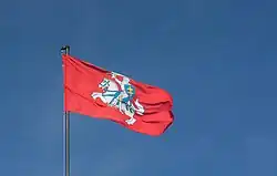 Modern Lithuanian state flag flying at Trakai