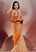 Maharani Ourmilla Devi of Jubbal in modern style of Nivi sari, 1935